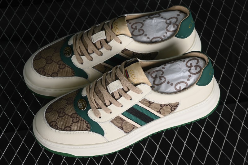 Gucci Chunky B Screener GG Casual Sneakers in Beige and Ebony GG Canvas with Leather Trim - 9Y9209666