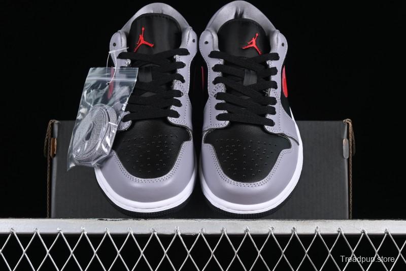 Nike Air Jordan 1 Low AJ1 Basketball Shoes in Grey Black with Red Swoosh - FZ4183-002