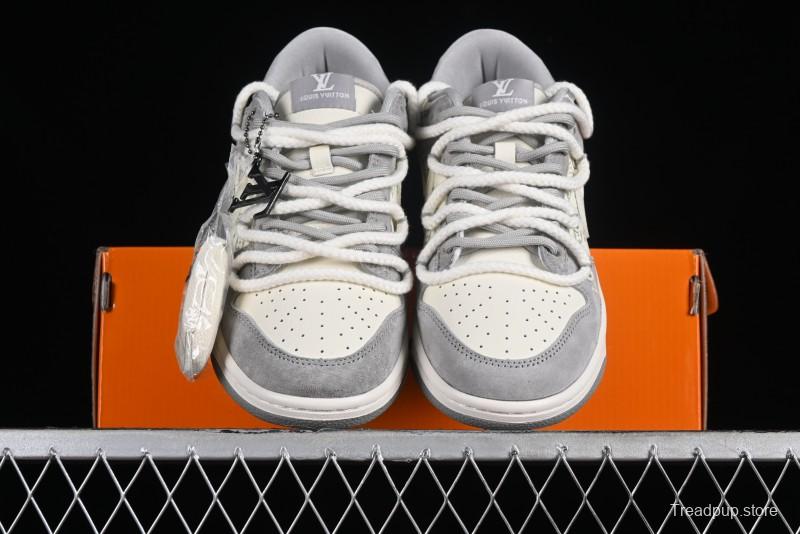 Nike SB Dunk Low LV Collaboration - Beige Grey Strap Pig Suede Anniversary High-End Custom Low-Top Casual Sneakers - SJ2068-237