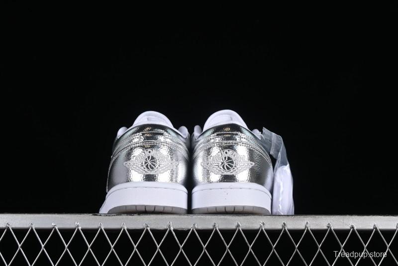 Nike Air Jordan 1 Low "Metallic Silver" Casual Sneakers with Metallic Accents - FN5030-001