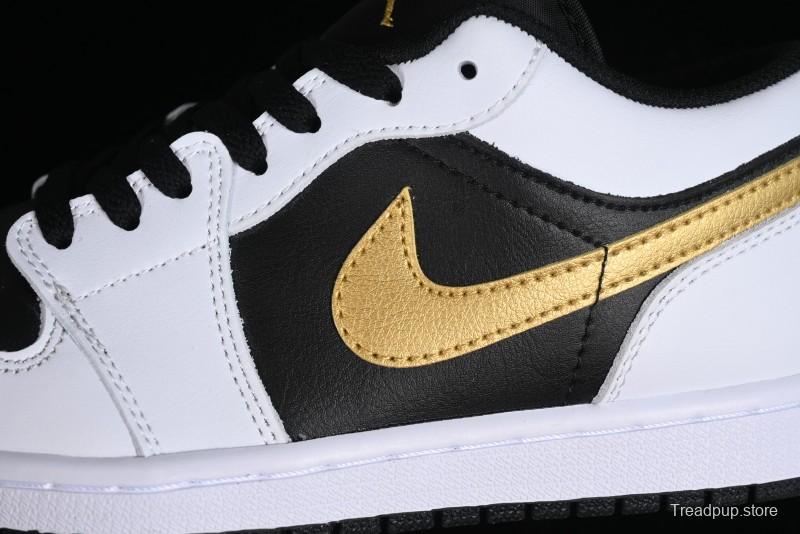 Nike Air Jordan 1 Low AJ1 Basketball Shoes with Black White Gold Swoosh - 553558-172