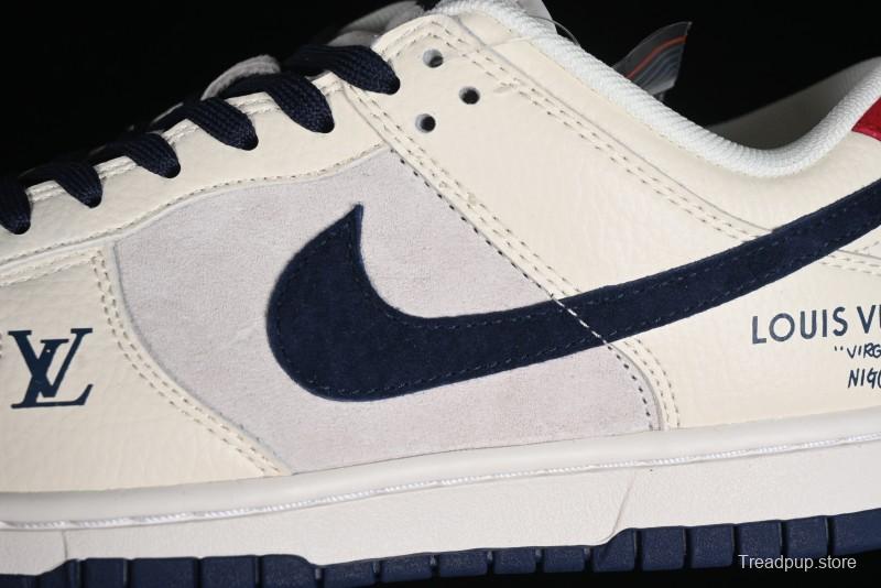 Nike SB Dunk Low LV Collaboration - Suede Navy Blue Anniversary High-End Custom Low-Top Casual Sneakers - FC1688-134