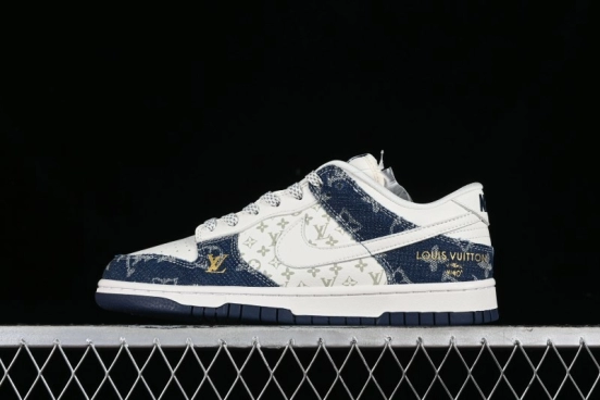 Nike SB Dunk Low LV Collaboration - Blue Denim Print Anniversary High-End Custom Low-Top Casual Sneakers - FC1688-162
