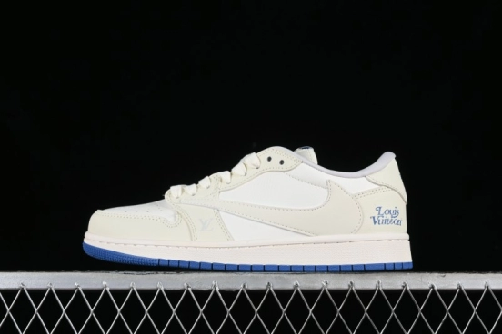Nike Travis Scott x Fragment Design x Air Jordan 1 Low OG SP AJ1 LV Collaboration Light Blue Low-Top Casual Sneakers - LJ5188-007