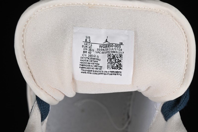 Nike Air Jordan 1 Low LV Collaboration - White with Blue Swoosh Custom Casual Sneakers - WG8850-005