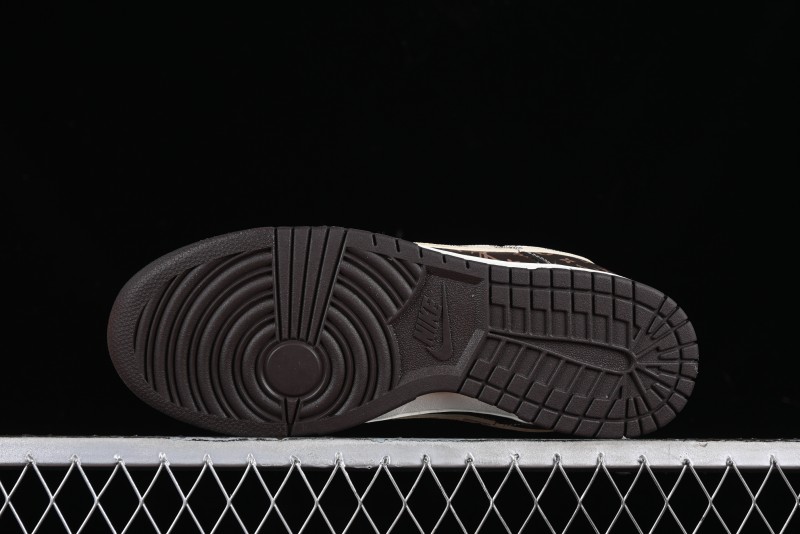 Nike SB Dunk Low LV Collaboration - Checkerboard Brown Monogram White Swoosh Anniversary High-End Custom Low-Top Casual Skate Shoes - SJ2068-255