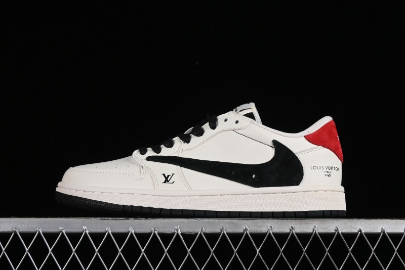 Nike Travis Scott x Fragment Design x Jordan Air Jordan 1 Low OG SP AJ1 LV Beige Black Red Casual Sneakers - LX1988-700