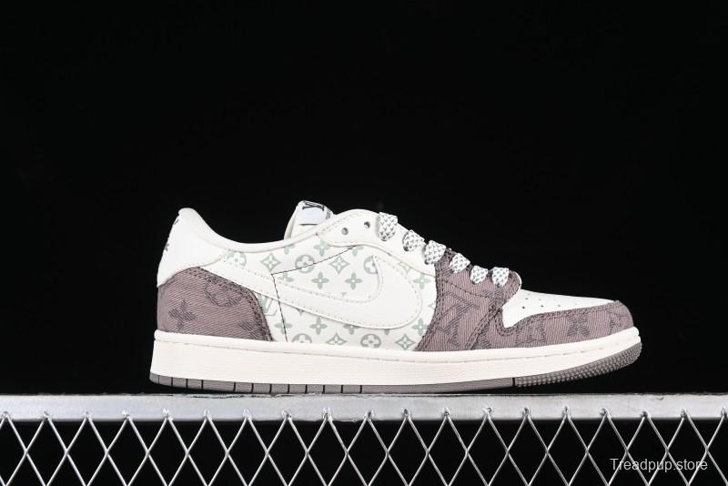 Nike Travis Scott x Fragment Design x Air Jordan 1 Low OG SP AJ1 LV Collaboration Light Grey Denim Low-Top Casual Sneakers - SJ2068-105