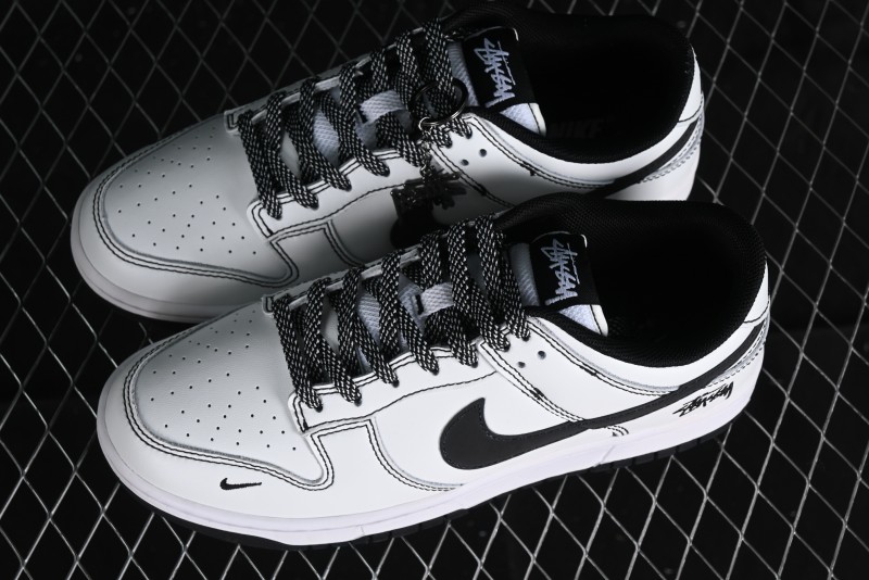 Stussy x Nike Dunk Low SB Skate Shoes in White-Black - FC1688-137