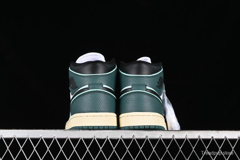 Nike Air Jordan 1 Mid AJ1 Snake Black Green Toe Mid-Top Basketball Shoes - FQ7818-100