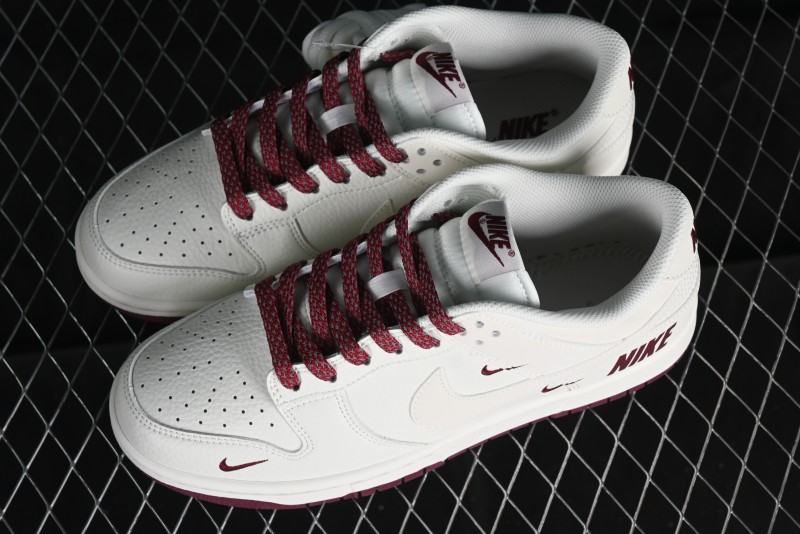 Nike SB Dunk Low Collaboration Three Swooshes Rice Wine Red Color Low-Top Casual Skateboarding Shoes - NK5639-322