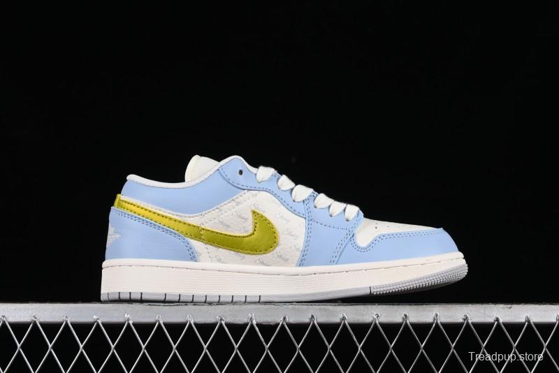 Nike Air Jordan 1 Low Stussy Collaboration - Blue Gold Custom High-End Basketball Shoes - WG8850-007