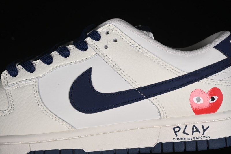Nike SB Dunk Low Supreme Collaboration - Double Swoosh Beige Navy Anniversary Custom Low-Top Casual Skate Shoes - XX2025-668