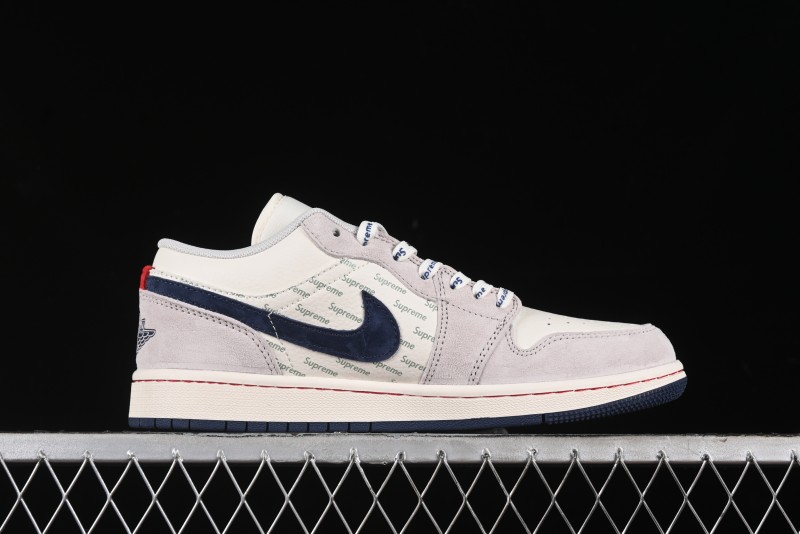 Nike Air Jordan 1 Low Supreme Collaboration - Pig Grey Print Custom Retro Basketball Shoes - LJ6688-009