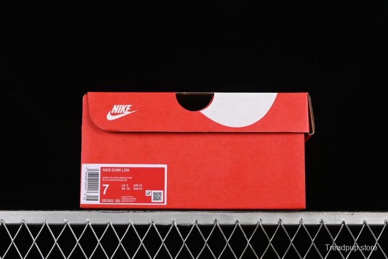 Nike Dunk Low SB Skateboarding Shoes in White and Geode Teal - DD1503-301