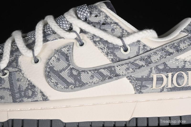 Nike SB Dunk Low Dior Collaboration - Strap Woven Grey Check Anniversary High-End Custom Low-Top Casual Sneakers - SJ2068-285