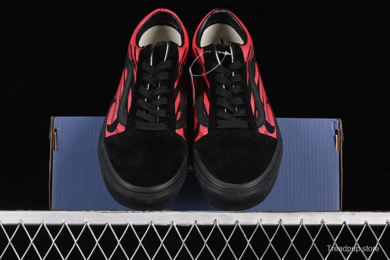 Vans Knu Skool High Street American Retro Canvas Skate Shoes in Black Red - VN0009BCRTU