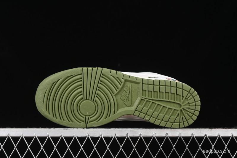 Nike SB Dunk Low Gucci Collaboration - Off White with Green Swoosh Anniversary High-End Custom Low-Top Casual Skate Shoes - KK1888-007