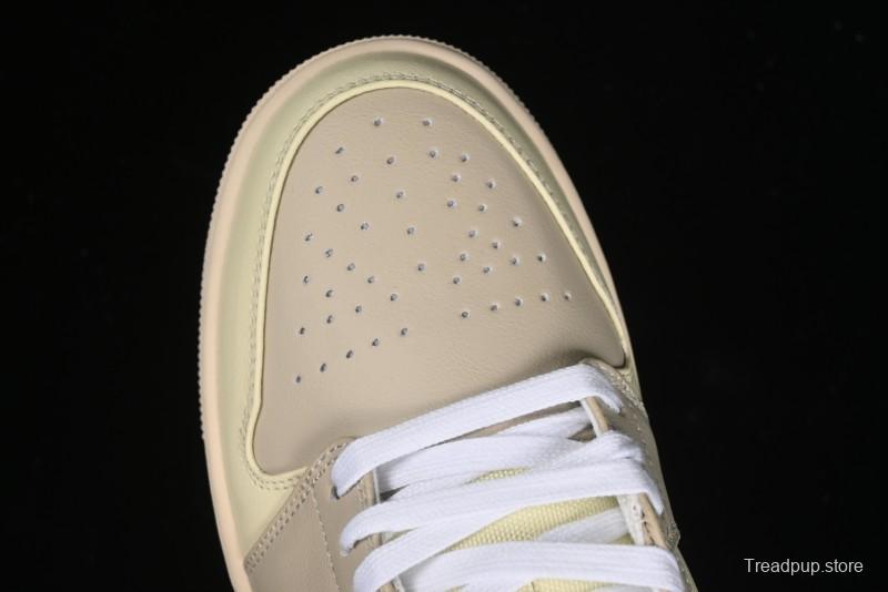 Nike Air Jordan 1 Low Retro Basketball Shoes in Soft Beige with Black Logo Accent - HQ3440-101