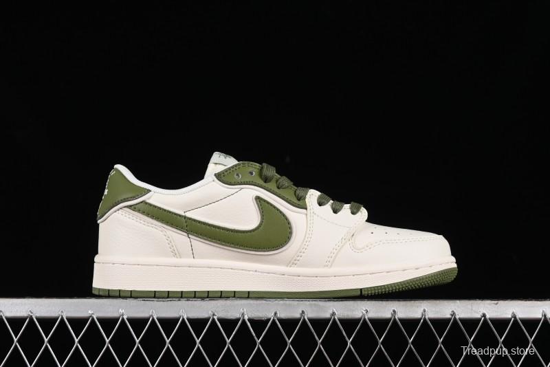 Nike Travis Scott x Fragment Design x Air Jordan 1 Low OG SP AJ1 Retro Sneakers in Sail Military Green - DM6688-602