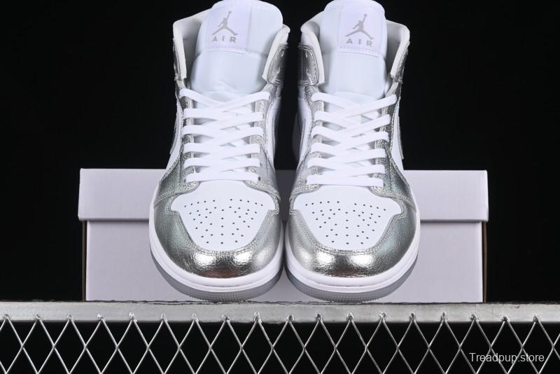 Nike Air Jordan 1 Mid Basketball Shoes Silver White - FN5031-100
