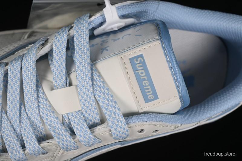 Nike Travis Scott x Fragment Design x Air Jordan 1 Low OG SP AJ1 Supreme Collaboration - White Blue Lettering Low Top Casual Sneakers - XY2688-116