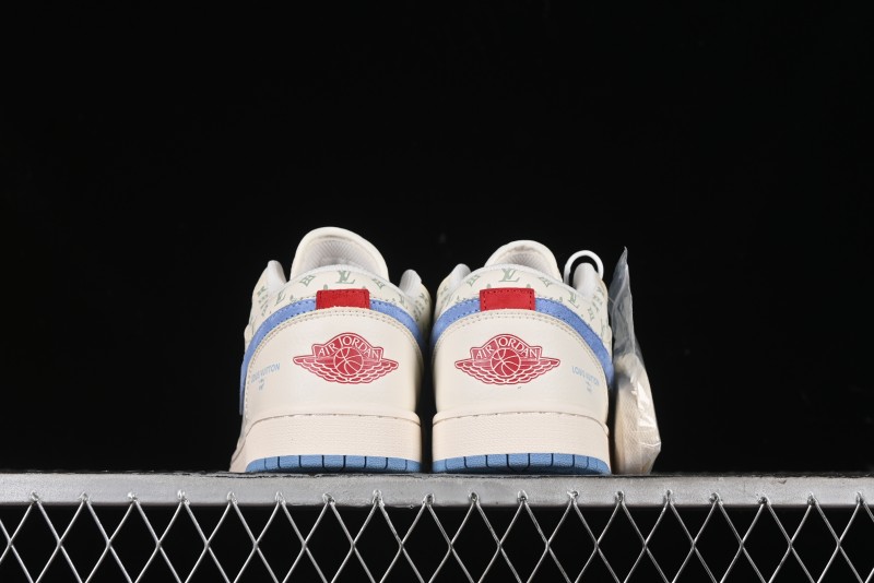 Nike Air Jordan 1 Low LV Collaboration - Light Blue Print Retro Basketball Shoes - WG8850-008