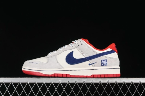 Nike SB Dunk Low Givenchy Collaboration - Gray Blue Red Double Swoosh Anniversary High-End Custom Low-Top Casual Sneakers - CF3688-033