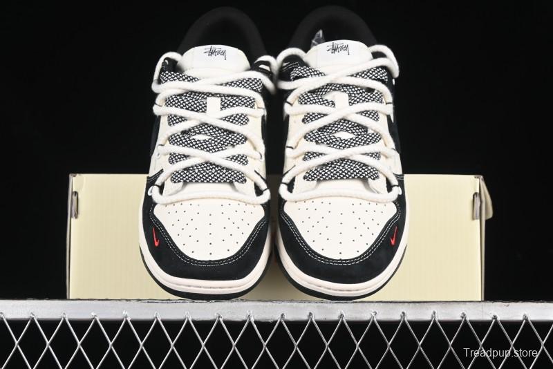 Nike SB Dunk Low Stussy Collaboration - White Embroidery Black Swoosh Anniversary Custom Low-Top Casual Sneakers - SJ2068-311