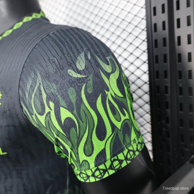 Player Version 2025 Brazil Dark Grey with Neon Green Flame Jersey