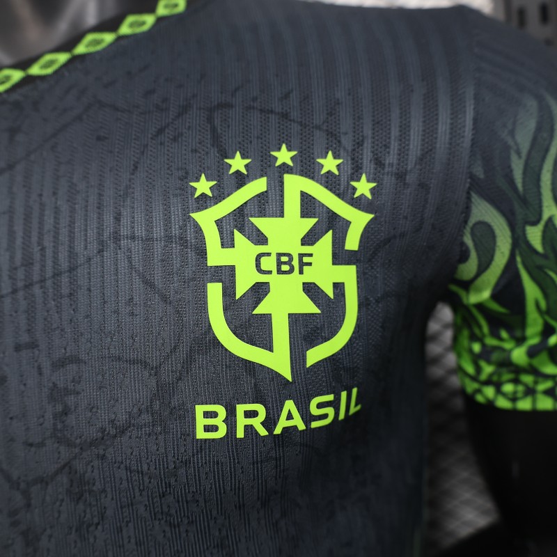 Player Version 2025 Brazil Dark Grey with Neon Green Flame Jersey