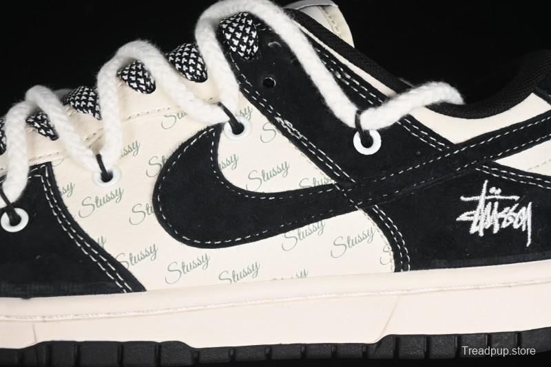 Nike SB Dunk Low Stussy Collaboration - White Embroidery Black Swoosh Anniversary Custom Low-Top Casual Sneakers - SJ2068-311