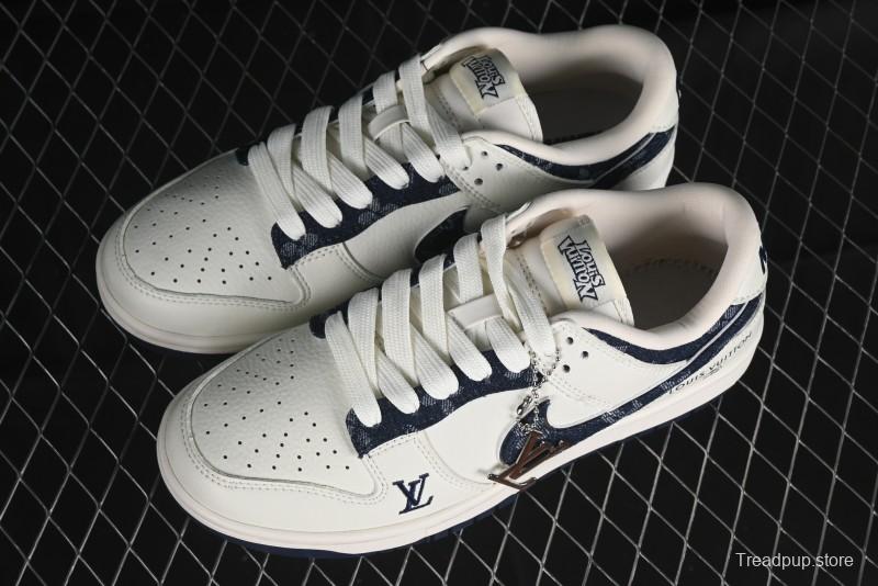 Nike SB Dunk Low LV Collaboration - Denim Print Swoosh Anniversary High-End Custom Low-Top Casual Skate Shoes - XB3802-360