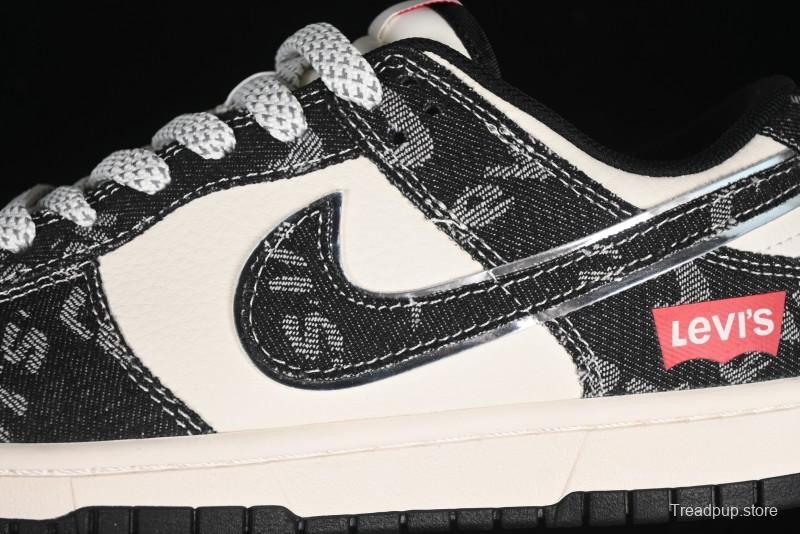 Nike SB Dunk Low Levi's Collaboration - Black Printed Denim Anniversary Customized Low-Top Casual Sneakers - XX2025-109