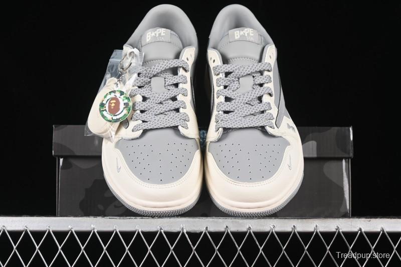 Nike Travis Scott x Fragment Design x Air Jordan 1 Low OG SP AJ1 Bape Collaboration - Moon Shadow Grey Low Top Casual Sneakers BB6511-625