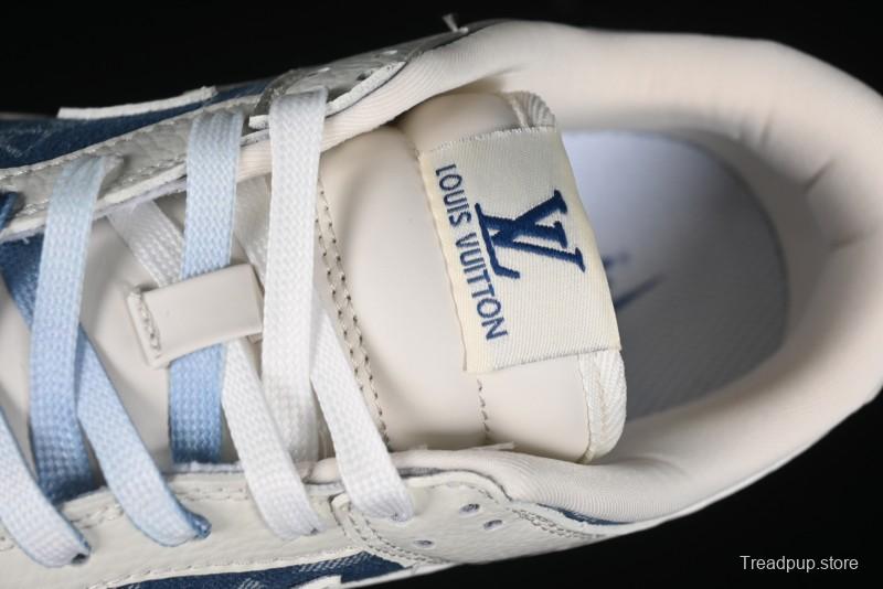 Nike SB Dunk Low LV Collaboration - Beige Blue Print Anniversary High-End Custom Low-Top Casual Skate Shoes - JH8310-954