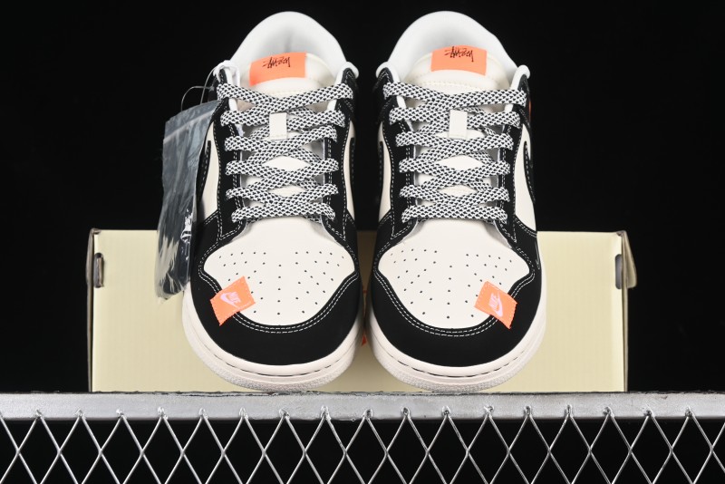 Nike SB Dunk Low Stussy Collaboration - Patchwork Cream Black Swoosh Anniversary Custom Low-Top Casual Skate Shoes - MM1089-023