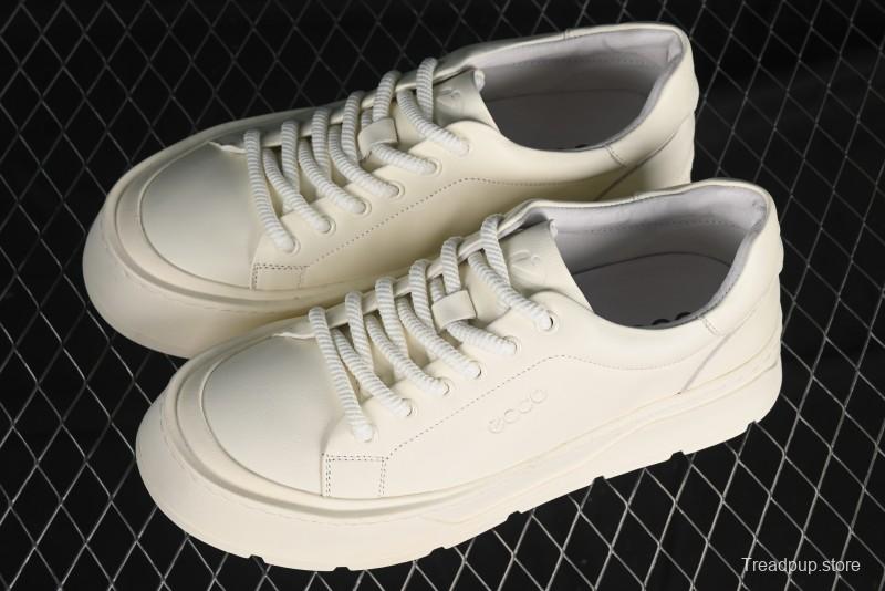 ECCO Street Light Series Autumn Platform Round Toe Versatile Casual White Sneakers 63311901002