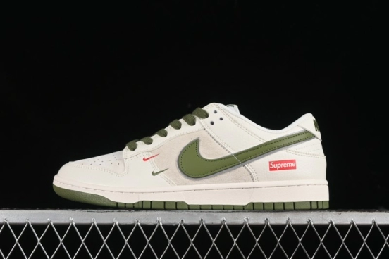 Nike SB Dunk Low Supreme Collaboration - Double Swoosh Beige Dark Green Anniversary High-End Custom Low-Top Casual Skate Shoes - XX2025-689