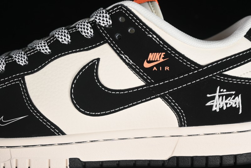 Nike SB Dunk Low Stussy Collaboration - Patchwork Cream Black Swoosh Anniversary Custom Low-Top Casual Skate Shoes - MM1089-023