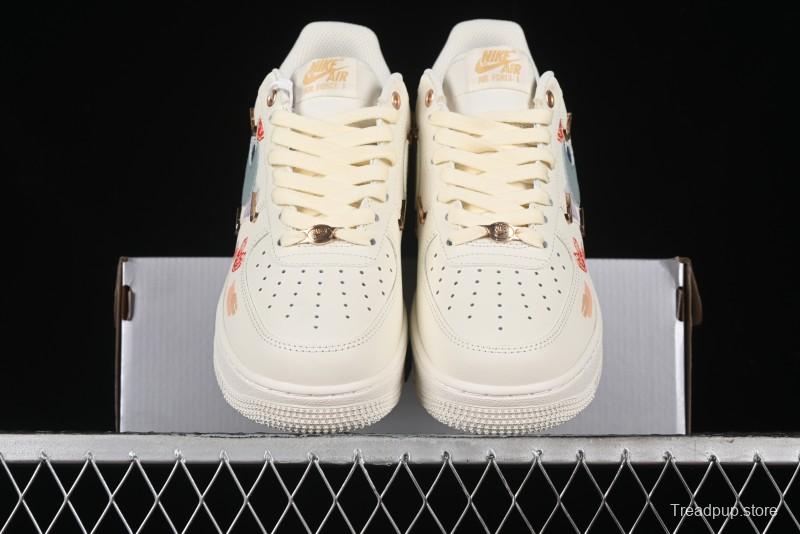 Nike Air Force 1 '07 Low Casual Sneakers with Mint Mambo Anime Theme and Gold Spray - ZH0316-040