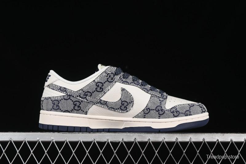 Nike SB Dunk Low Gucci Collaboration - Dark Blue Anniversary High-End Custom Low-Top Casual Skate Shoes - BB9676-313