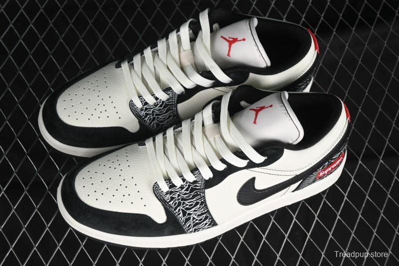 Nike Air Jordan 1 Low Supreme Collaboration - Black White Embossed Custom Retro Basketball Shoes DC2024-032