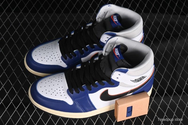 Nike Air Jordan 1 Retro High Basketball Shoes in White Deep Royal Blue - DZ5485-100