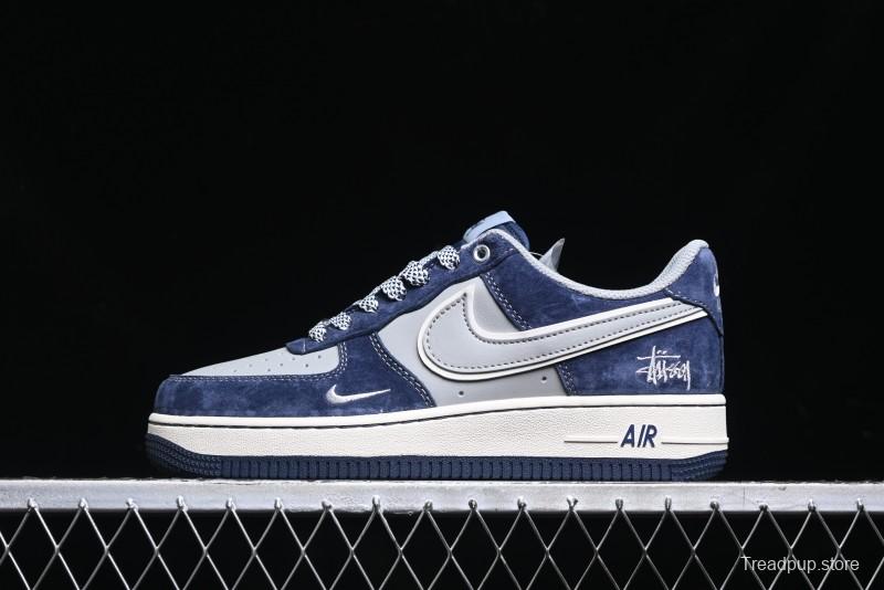 Nike Air Force 1 '07 Low Stussy Collaboration - Grey Blue Suede Low-Top Casual Sneakers - SJ6698-007