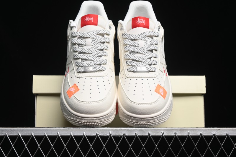 Nike Air Force 1 '07 Low Stussy Collaboration - Double Swoosh Red Tag Low-Top Casual Sneakers - SJ6698-013