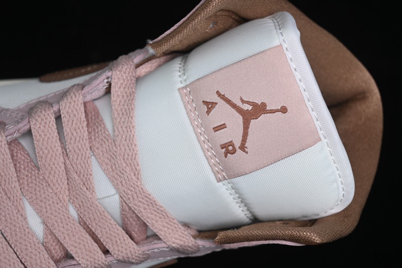 Nike Air Jordan 1 Mid AJ1 Basketball Shoes in Khaki Pink - BQ6472-620