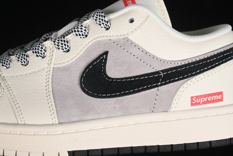 Nike Air Jordan 1 Low Supreme Collaboration - Dual-Tone Black Swoosh Custom Retro Basketball Shoes - SJ9950-043