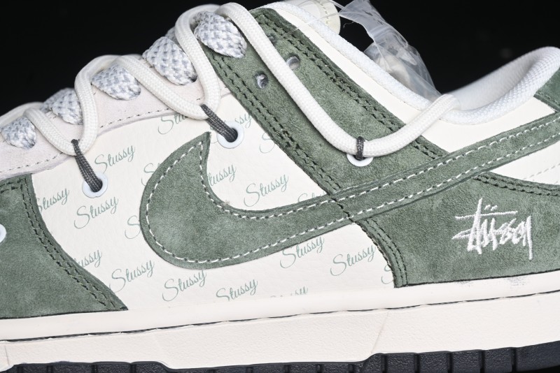 Nike SB Dunk Low Stussy Collaboration - Patina Green Lace-Up Anniversary Custom Low-Top Casual Skate Shoes - XS1186-105