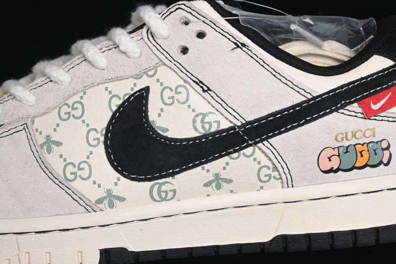 Nike SB Dunk Low Gucci Collaboration - Bumblebee Series Grey Black Hook Anniversary High-End Custom Low-Top Casual Skate Shoes - MM1089-029